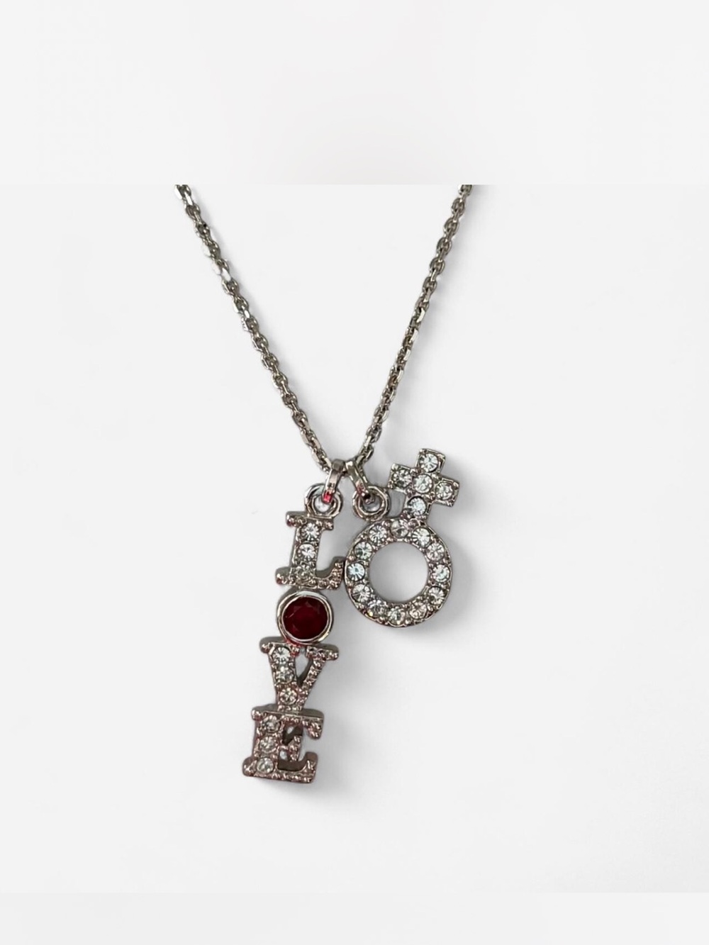 Swarovski Silver-Tone 'LOVE' Pendant Necklace with Red Accent